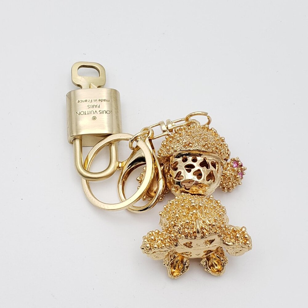 Authentic Louis Vuitton Gold Padlock & Key w/Unbranded Rhinestone Dog Keychain - Picture 7 of 8